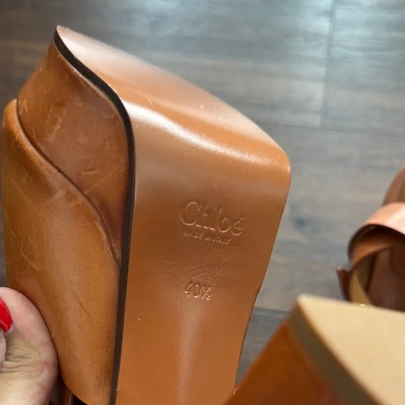 Chloe NWOT Kingsley Platform Leather Ankle Strap Women's caramel Leather Sandals - Picture 14 of 14